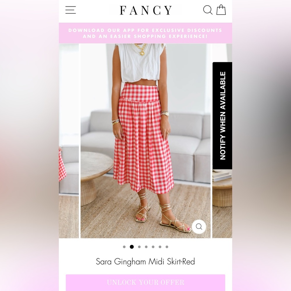 Red Gingham Midi Skirt